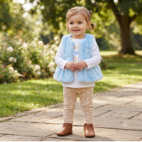 J15553INF: Baby Girls Faux Fur Gilet, Top & Legging Outfit (12-24 Months)